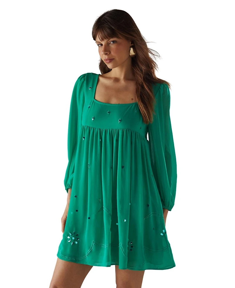 Warehouse Women's Hand Embellished Square Neck Mini Dress