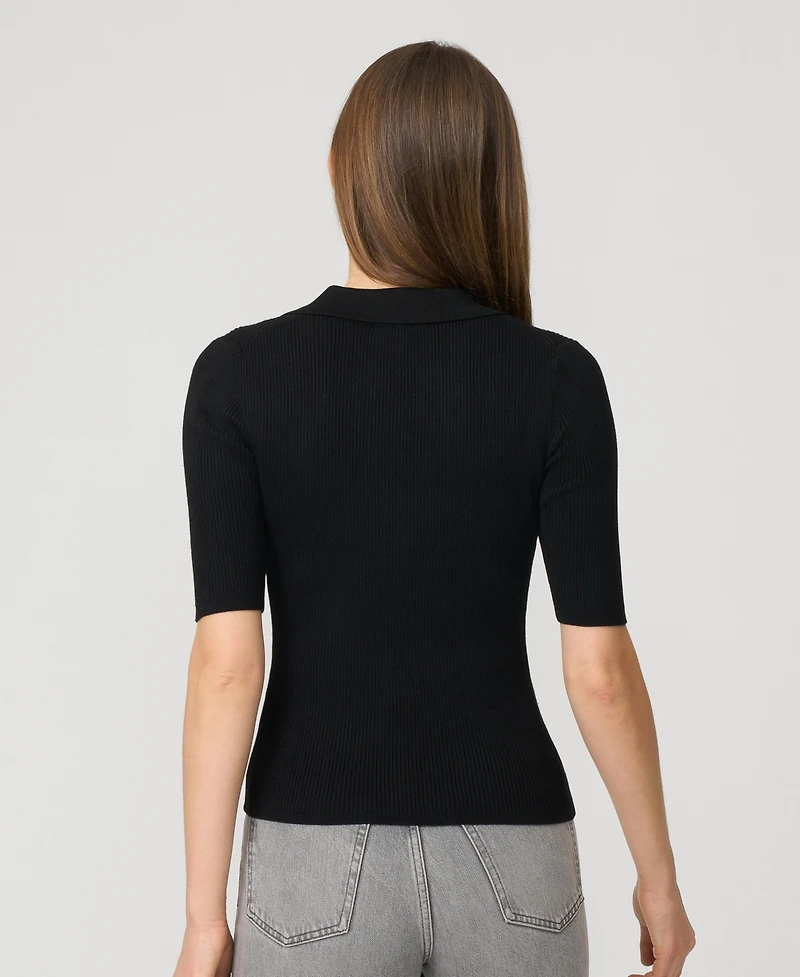 Cable & Gauge Women's Ribbed Polo Half Sleeve Sweater