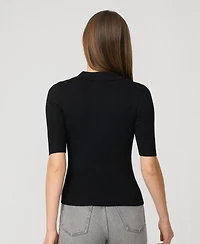 Cable & Gauge Women's Ribbed Polo Half Sleeve Sweater