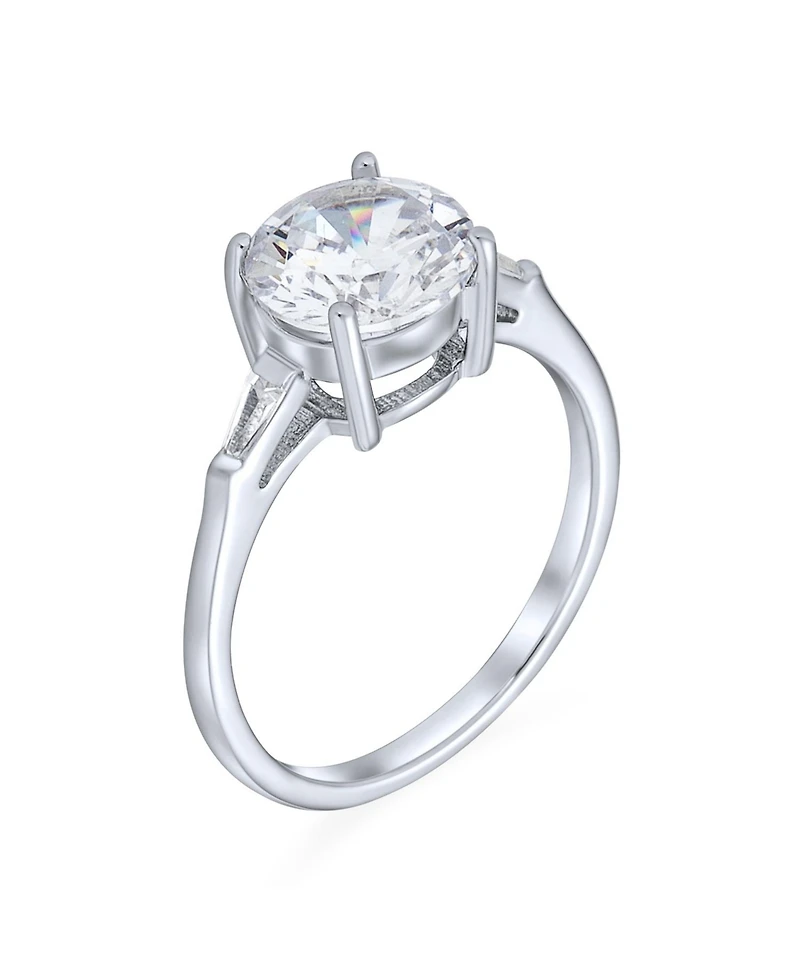 Bling Jewelry Classic Timeless Simple 3CT Round Cz Solitaire Promise Ring Baguette Side Stones Thin Band Sterling Silver
