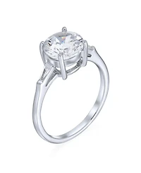 Bling Jewelry Classic Timeless Simple 3CT Round Cz Solitaire Promise Ring Baguette Side Stones Thin Band Sterling Silver
