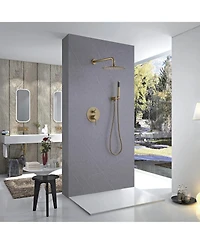 Greenspring 1-Handle 2-Spray Rain Shower Faucet and Hand Combo Kit Brushed Gold (Valve Included)