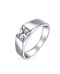 Bling Jewelry Modern Simple Cz Square Cubic Zirconia Princess Cut Promise Ring Pinky Ring Sterling Silver Plain Band