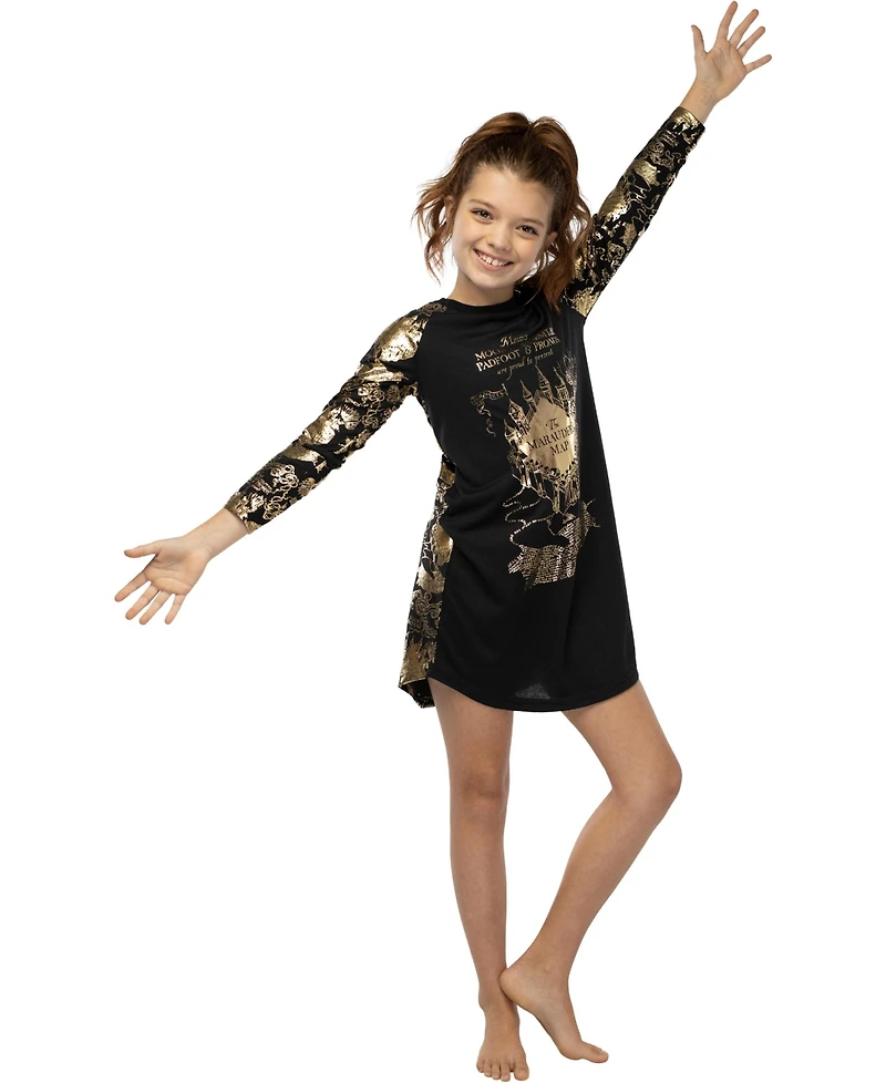 Harry Potter Big Girls Nightgown Marauders Map Raglan Long-Sleeve Sleep Pajama Loungewear