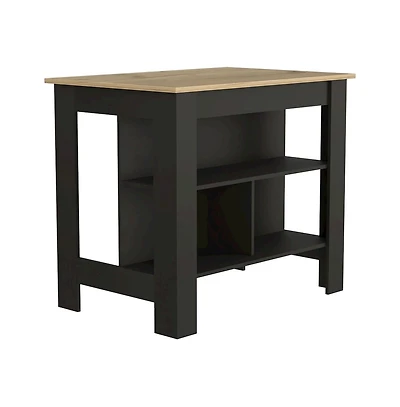 Tuhome Cala Kitchen Island Black / Light Oak Mdf