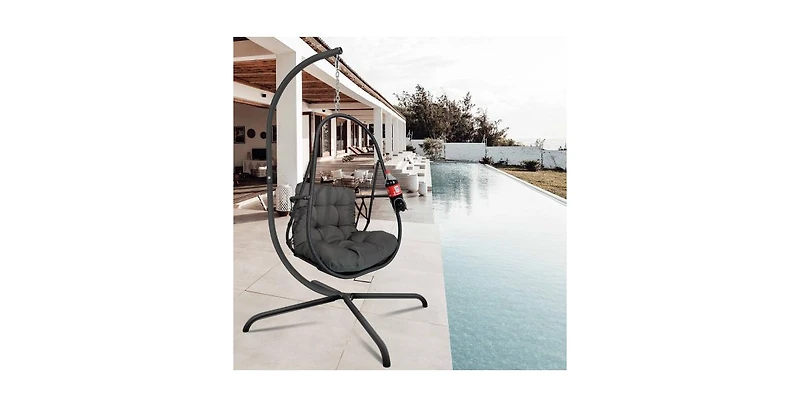 Flynama 55 Inch Swing Egg Chair with Stand Cup Holder and Removable Guardrails