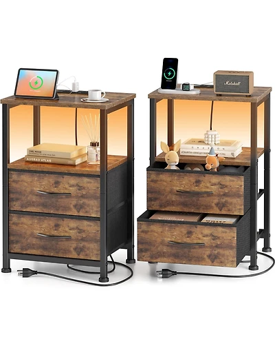 Mr Ironstone Nightstand with Charging Station & Adjustable Led Lights