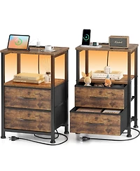 Mr Ironstone Nightstand with Charging Station & Adjustable Led Lights