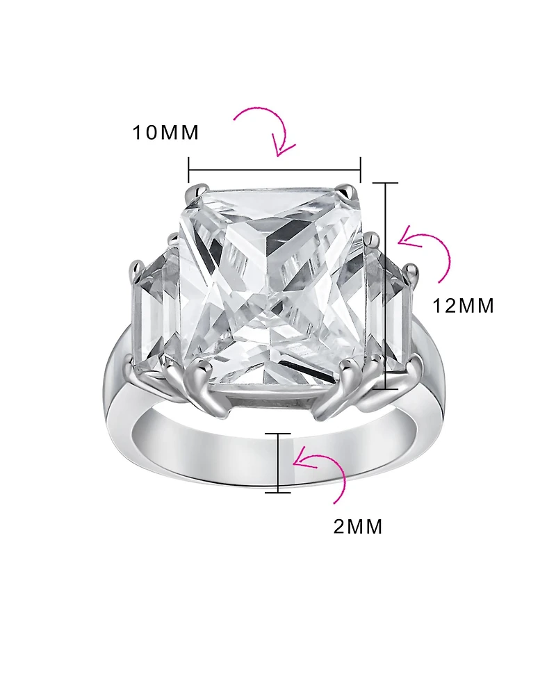 Bling Jewelry Art Deco Style 8CT Cz Emerlad Cut Cocktail Statement Ring .925 Sterling Silver Cubic Zirconia Baguette Side Stones