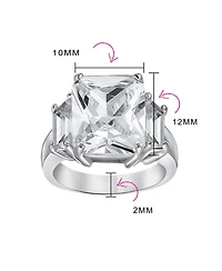 Bling Jewelry Art Deco Style 8CT Cz Emerlad Cut Cocktail Statement Ring .925 Sterling Silver Cubic Zirconia Baguette Side Stones
