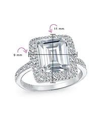 Bling Jewelry Art Deco Style 5CT Statement Cz Halo Emerald Cut Solitaire Promise Ring 1MM Pave Band Sterling Silver