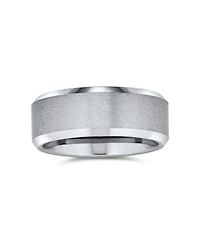Bling Jewelry 8MM Matte Brushed Titanium Band Ring – Beveled Polished Edge Silver Tone