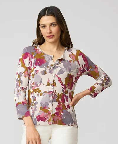Cable & Gauge Women's Floral Crewneck Cardigan