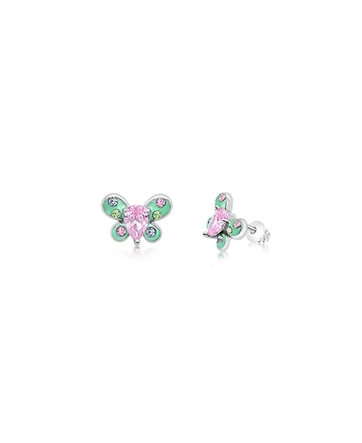 Chanteur Girls /Girl/Butterfly Pink Green Crystal White Gold Palladium Plating Screwstud Earring