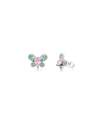 Chanteur Girls /Girl/Butterfly Pink Green Crystal White Gold Palladium Plating Screwstud Earring