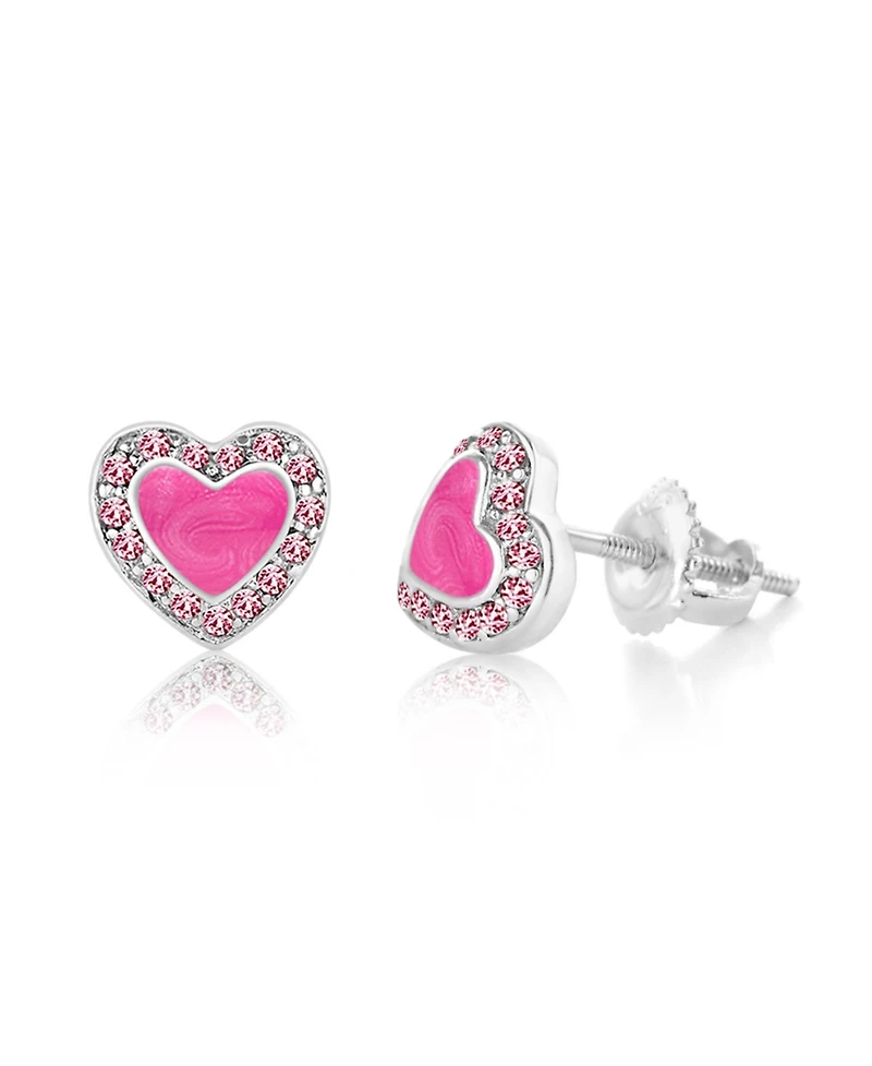 Chanteur/Girl/Heart Enamel Crystal White Gold Palladium Plating Screwstud Earring