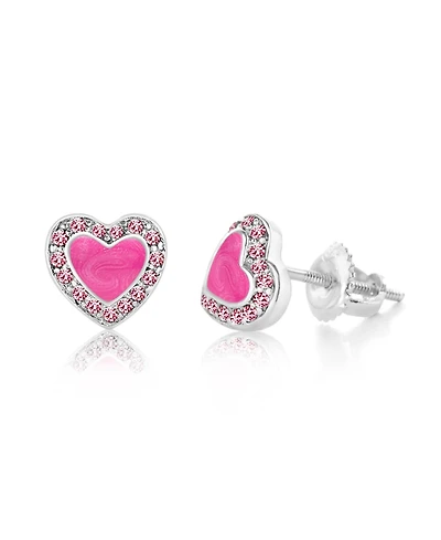 Chanteur/Girl/Heart Enamel Crystal White Gold Palladium Plating Screwstud Earring