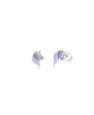 Chanteur Girls /Girl/Unicorn Enamel Crystal White Gold Palladium Plating Screwstud Earring