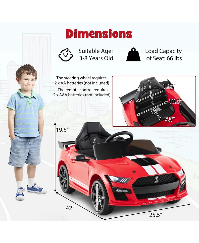 12V Licensed Ford Mustang Shelby GT500 Kids Ride on Car with Remote Control