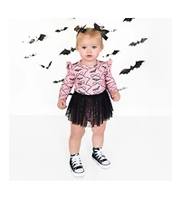 Sweet Wink Baby Girls Bat Trellis Printed Halloween Long Sleeve Tutu Bodysuit