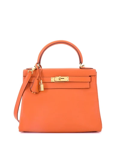 Pre-Owned Hermes Kelly 28 Handbag Orange Evercolor with Gold Hardware