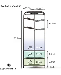 gaomon Corner Coat Rack with Shoe Bench Entryway and 12 Double Hooks, Corner Hall Tree