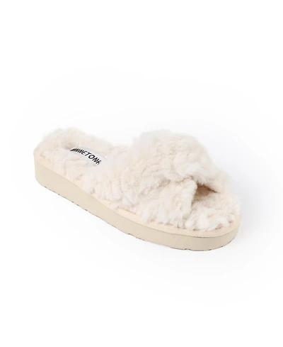 Minnetonka Women's Teddy Crossband Faux Fur Slippers