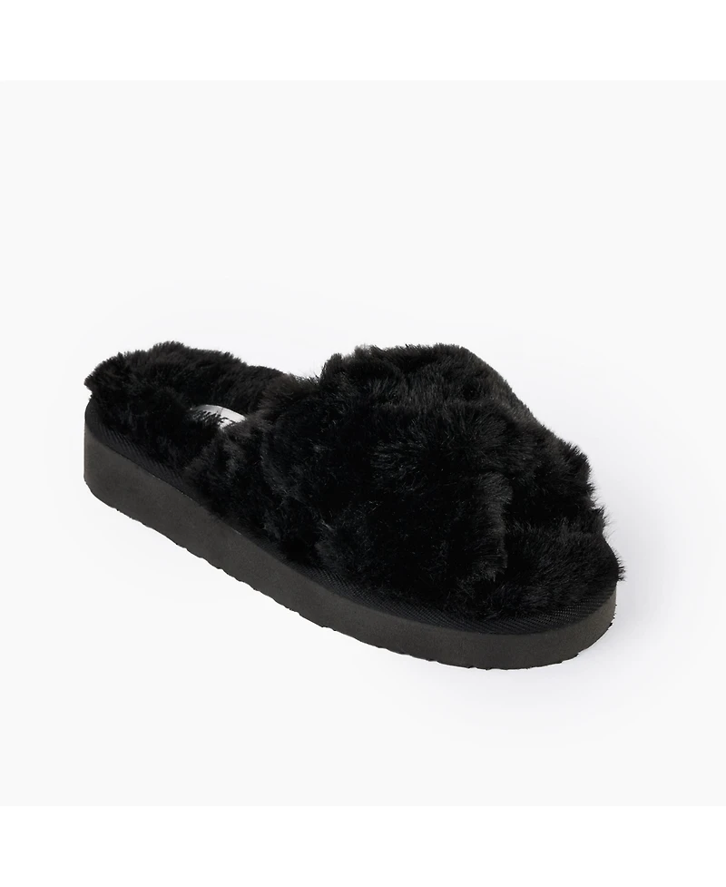Minnetonka Women's Teddy Crossband Faux Fur Slippers