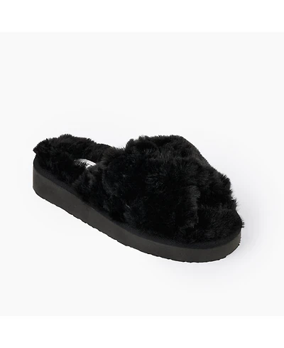 Minnetonka Women's Teddy Crossband Faux Fur Slippers