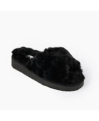 Minnetonka Women's Teddy Crossband Faux Fur Slippers