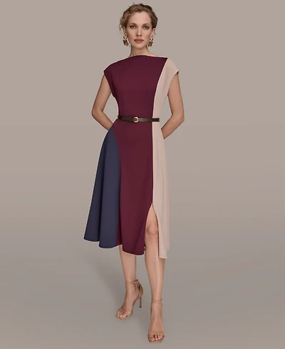 Women's Cap-Sleeve Colorblock Midi Dress