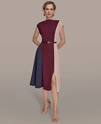 Women's Cap-Sleeve Colorblock Midi Dress