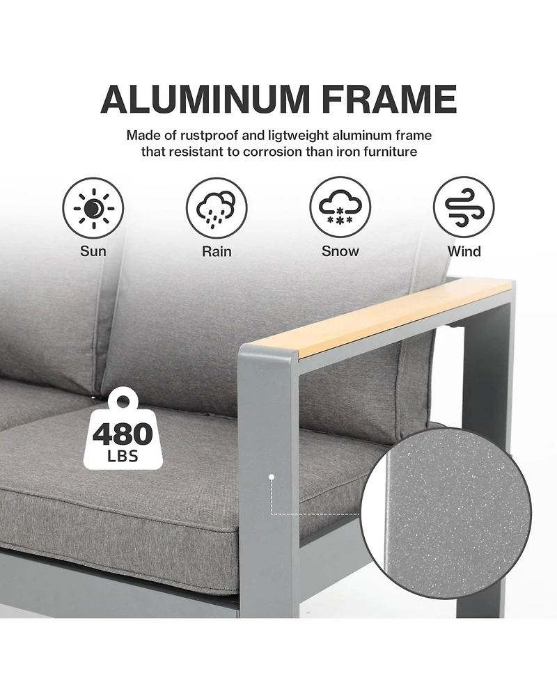 Aoodor Patio Furniture Loveseat - All-Aluminum Sofa Couch with Upgraded Frame, Wider Design, and Thick Cushions for Outdoor Comfort.