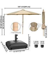 Yescom 13ft Xl Heavy Duty Solid Wood Outdoor Patio Umbrella with Base Parasol Wheels Stand for Bistro Market Table Garden Deck Yard Poolside Tan