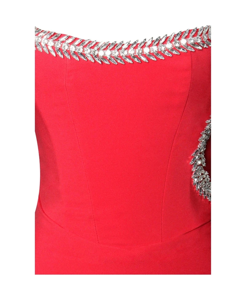 Miss Circle Women's Xoana Red Crystal Embellished High Slit Gown