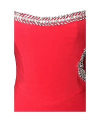 Miss Circle Women's Xoana Red Crystal Embellished High Slit Gown