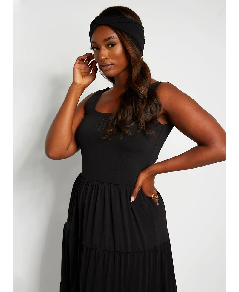 Rebdolls Women's Tiered Maxi Skater Dress W. Turban - Black