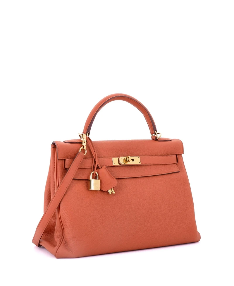 Pre-Owned HERMES Kelly 32 Handbag Orange Togo with Gold Hardware