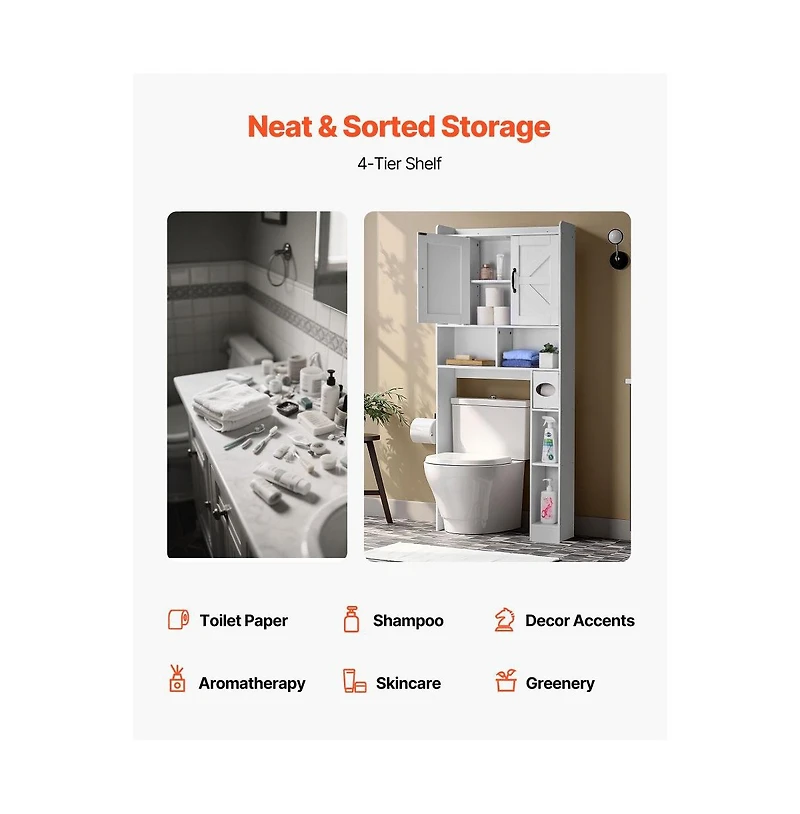 Slickblue Space-Saving Over-Toilet Cabinet with Adjustable Shelf for Bathroom