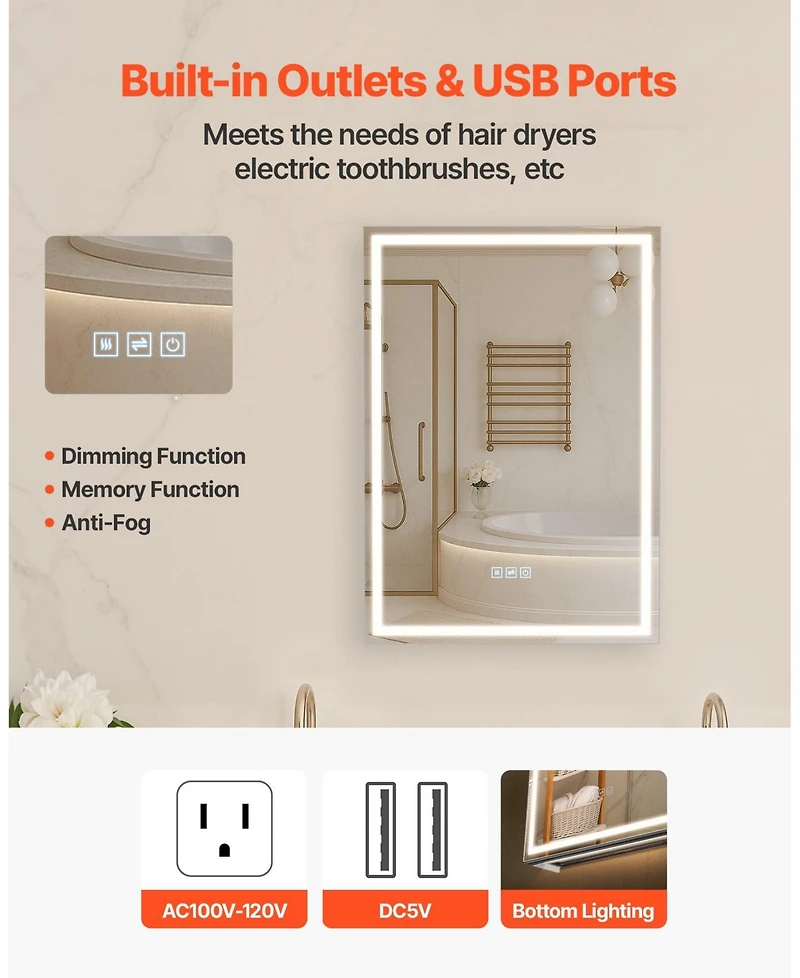 Slickblue Recessed Lighted Cabinet with Dual Mirrors for Bathroom Storage