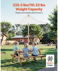 Wooden Picnic Table and Bench Set with Umbrella for Indoor and Outdoor Use