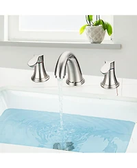 gaomon Bathroom Sink Faucet, 8 Inch Widespread Bathroom Faucet with 2 Lever Handles, 3 Hole Low Arc Basin Sink Faucet with Pop-Up Drain and Cupc Water