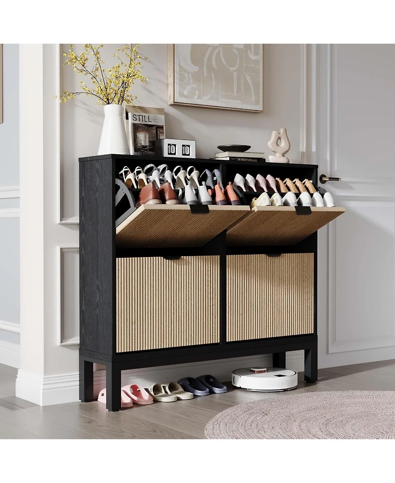 gaomon Shoe Storage Cabinet with 4 Flip Drawers, Wooden Shoe Organizer with Legs, Freestanding Hidden Shoe Rack for Entrance, Foyer, Hallway