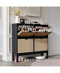 gaomon Shoe Storage Cabinet with 4 Flip Drawers, Wooden Shoe Organizer with Legs, Freestanding Hidden Shoe Rack for Entrance, Foyer, Hallway