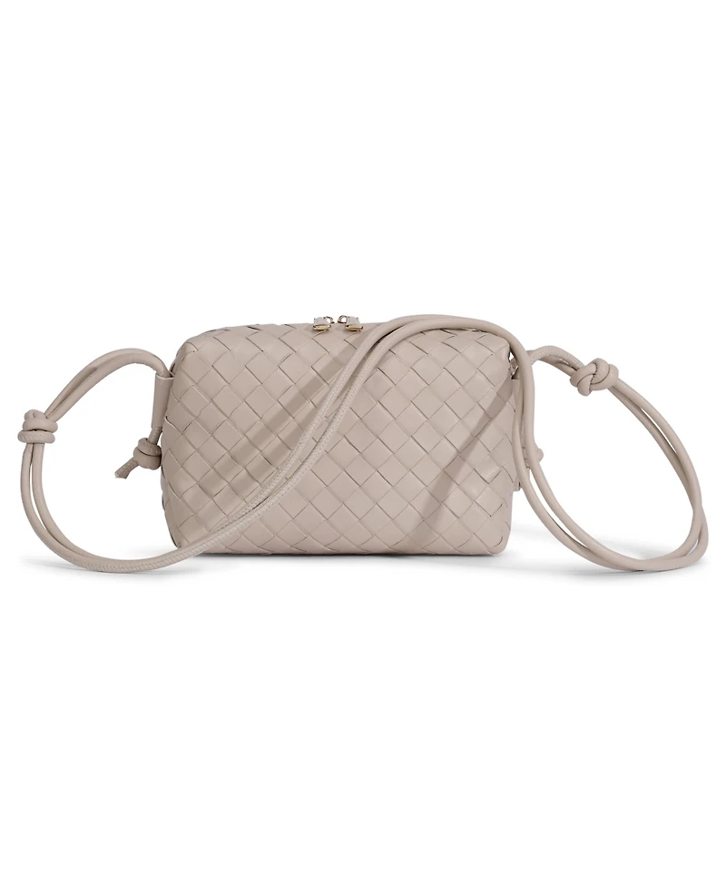 Women's Beige Woven Leather Crossbody Bag
