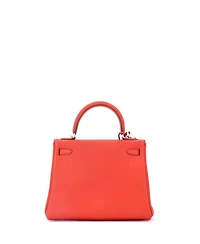 Pre-Owned Hermes Kelly 25 Handbag Red Togo with Palladium Hardware
