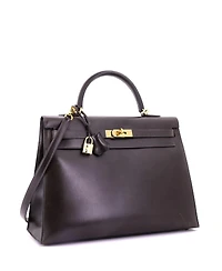 Pre-Owned Hermes Kelly 35 Handbag Brown Box Calf with Gold Hardware
