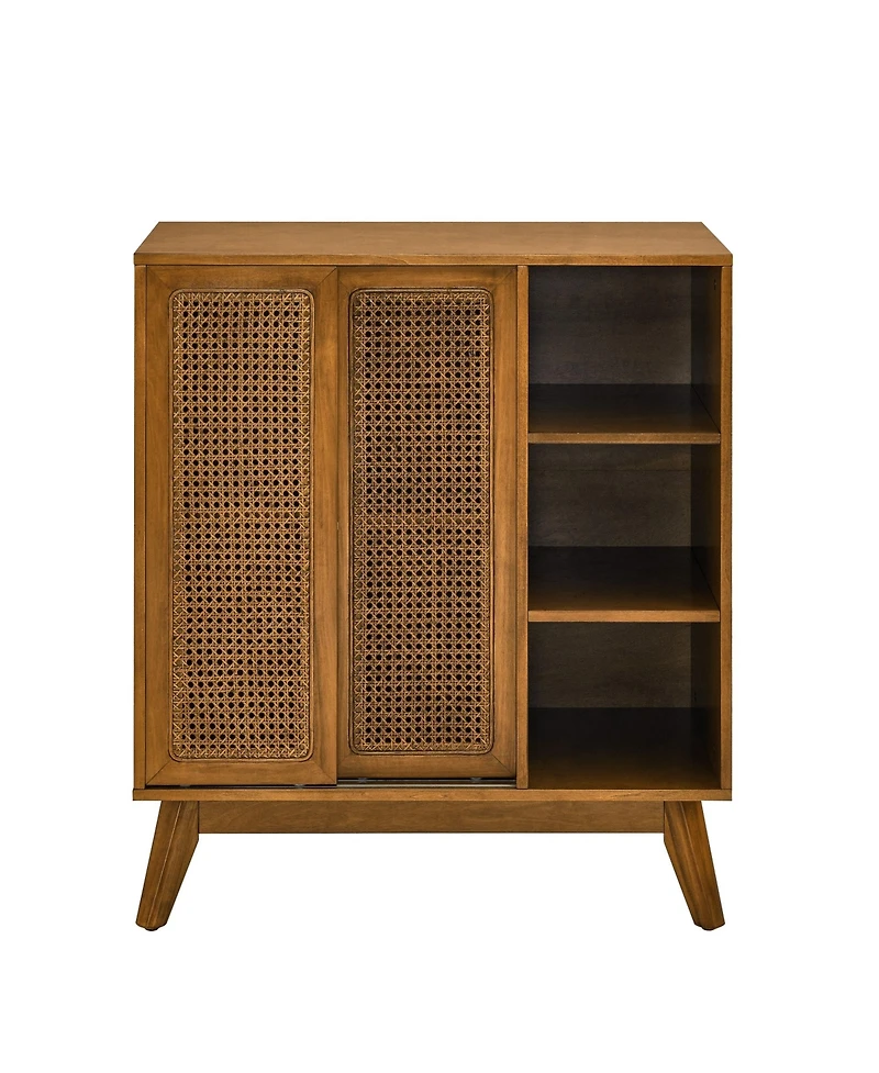 Casainc Mid Century Rattan Sideboard with Adjustable Shelf and Solid Wood Feet for Home Use