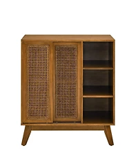 Casainc Mid Century Rattan Sideboard with Adjustable Shelf and Solid Wood Feet for Home Use