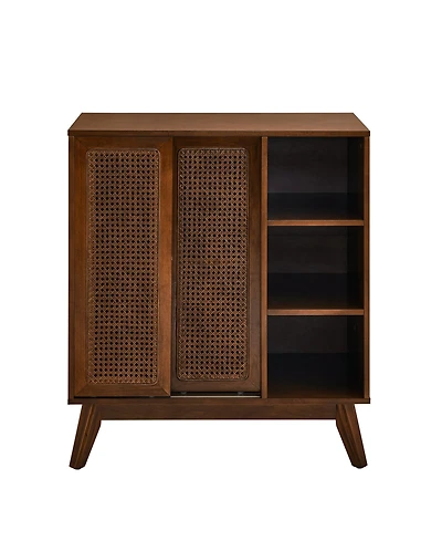 Casainc Mid Century Rattan Sideboard with Adjustable Shelf and Solid Wood Feet for Home Use